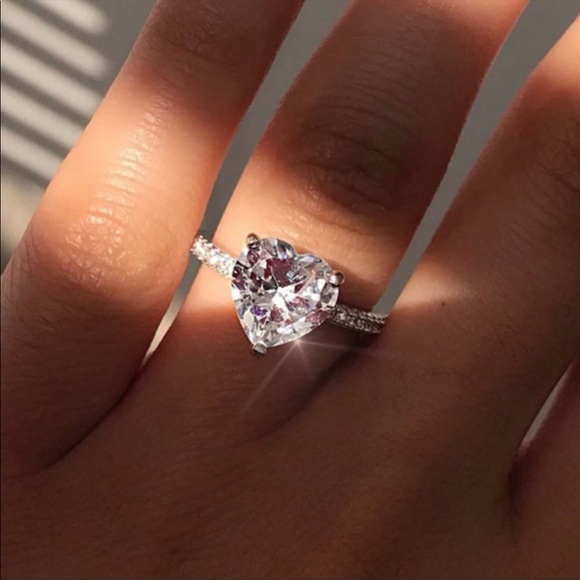 DIAMOND 925 STERLING SILVER HEART ENGAGEMENT RING - Picture 3 of 5